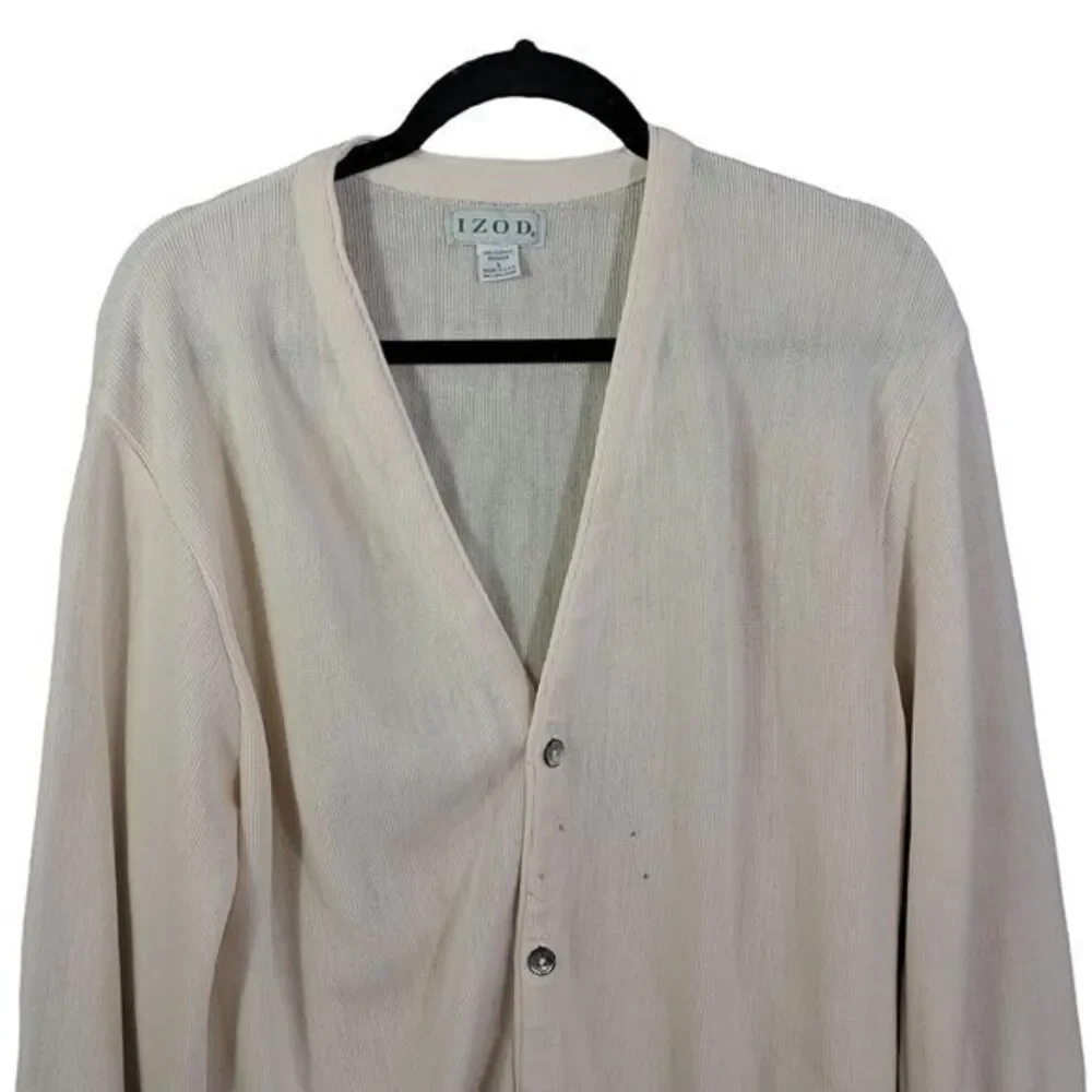 Vintage Izod Cardigan Sweater Men's‎ Large Cream Embroidered Logo 90s USA